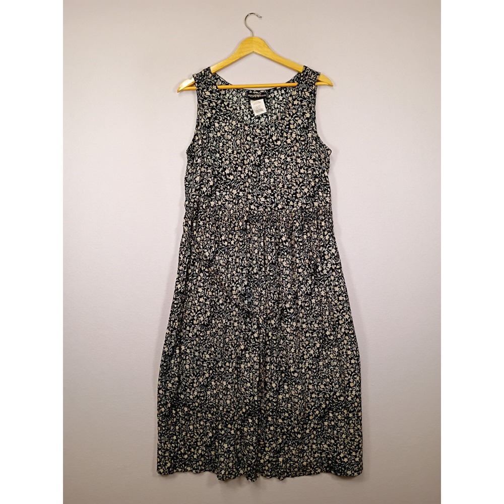 Cottagecore Molly Malloy Women Medium Navy Floral Sleeveless Midi Tie Back Dress